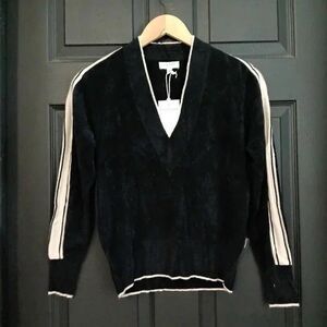 Kashwére Kash-chic V-Neck Track Sweater Black SZ M